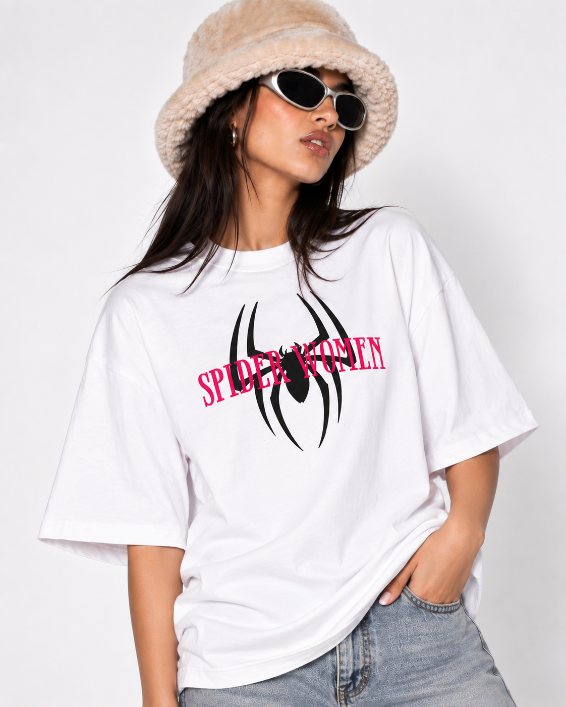 Women's Spider Women Oversized T-Shirt - White - 180 GSM Regular Fit