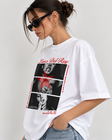 Women’s “Lana Del Rey” Relaxed Fit White Oversized T-Shirt – 180 GSM