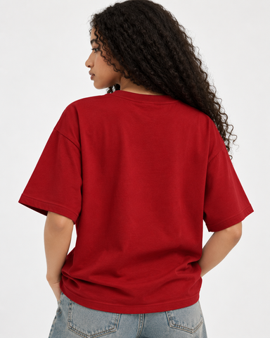 Women’s “Dimension” Butterfly Relaxed Fit Red Oversized T-Shirt – 180 GSM