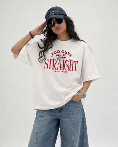 "Women's Too Cute Straight Oversized T-Shirt - White - 180 GSM Regular Fit "