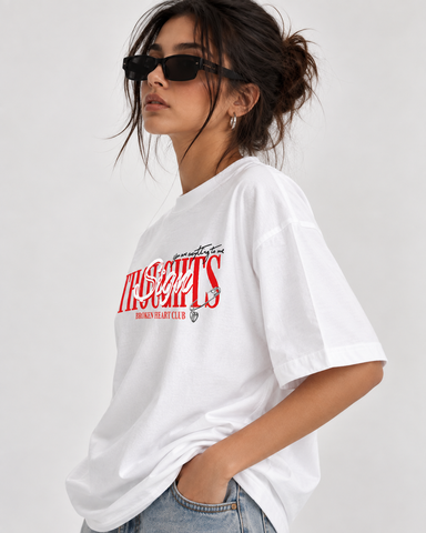 Women’s  “The Broken Hearts Club” Relaxed Fit White Oversized T-Shirt – 180 GSM