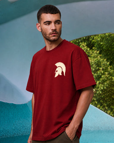 Spartan Crest Minimal Oversized T-Shirt - Red