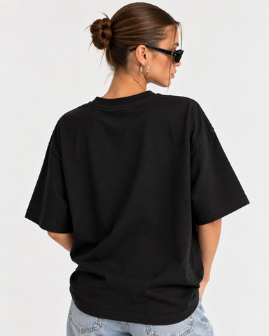 "Women's Mahjong Club Oversized T-Shirt - Black - 180 GSM Regular Fit "