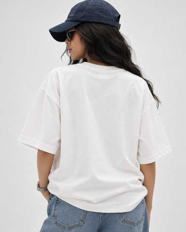 "Women's Too Cute Straight Oversized T-Shirt - White - 180 GSM Regular Fit "