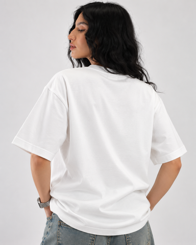 Women’s “Living in Chaos” Relaxed Fit White Oversized T-Shirt – 180 GSM
