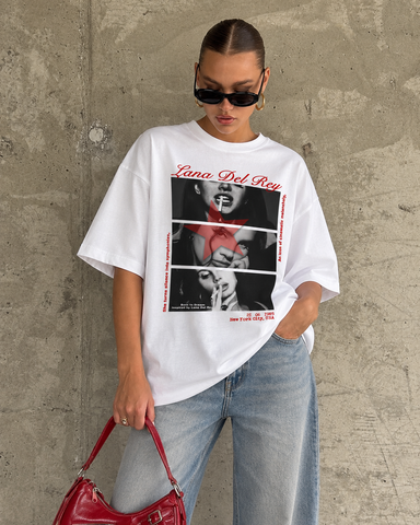 Women’s “Lana Del Rey” Relaxed Fit White Oversized T-Shirt – 180 GSM