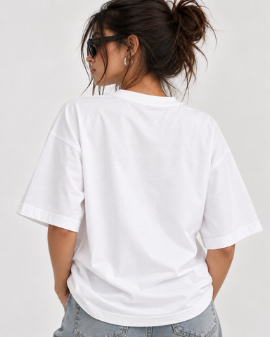 Women’s  “The Broken Hearts Club” Relaxed Fit White Oversized T-Shirt – 180 GSM