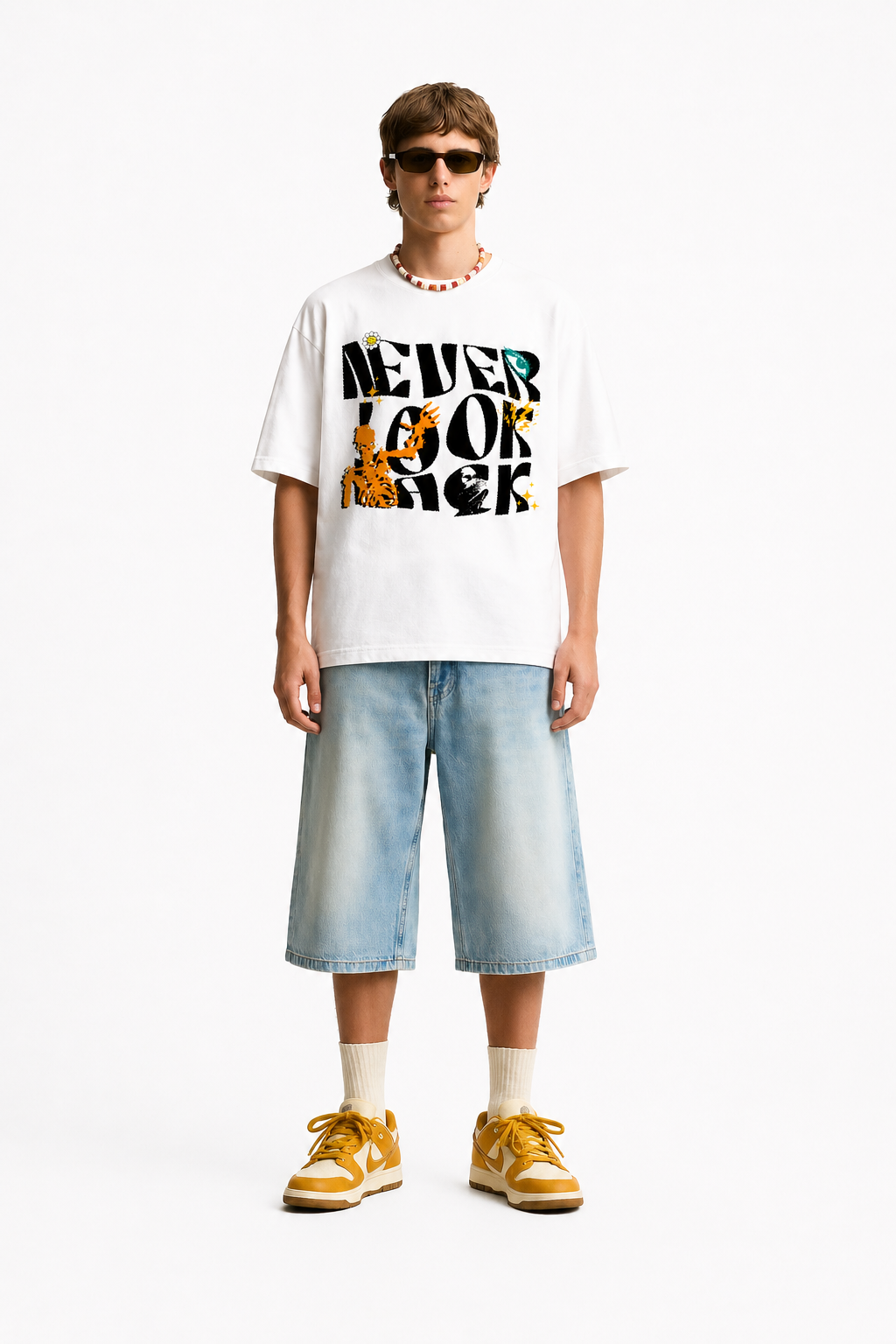 Never Look Back – Graphic Statement Tee - Classic White
