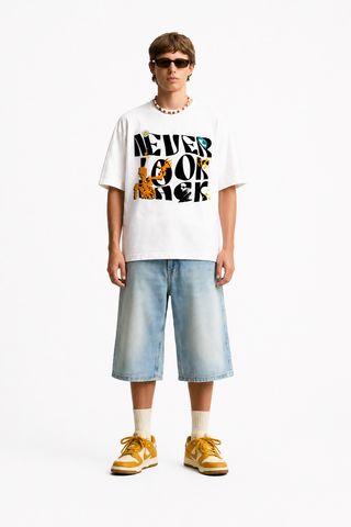 Never Look Back – Graphic Statement Tee - Classic White