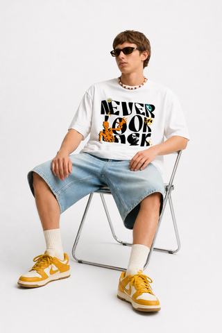 Never Look Back – Graphic Statement Tee - Classic White