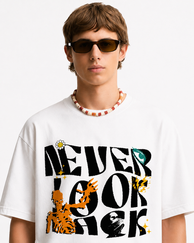 Never Look Back – Graphic Statement Tee - Classic White