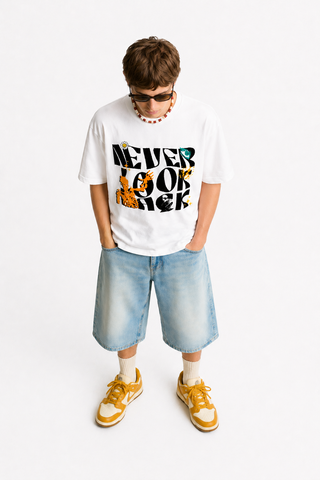 Never Look Back – Graphic Statement Tee - Classic White