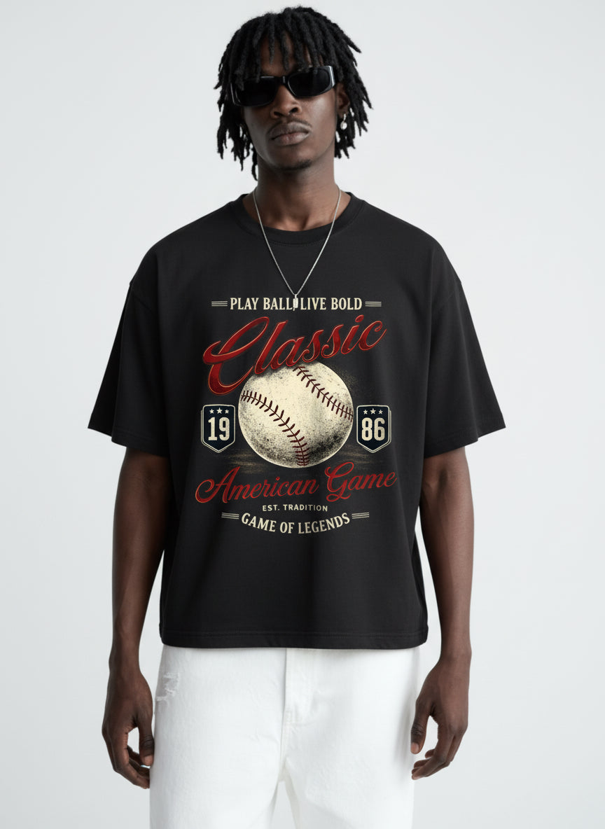Classic American Game Oversized T-Shirt – Black